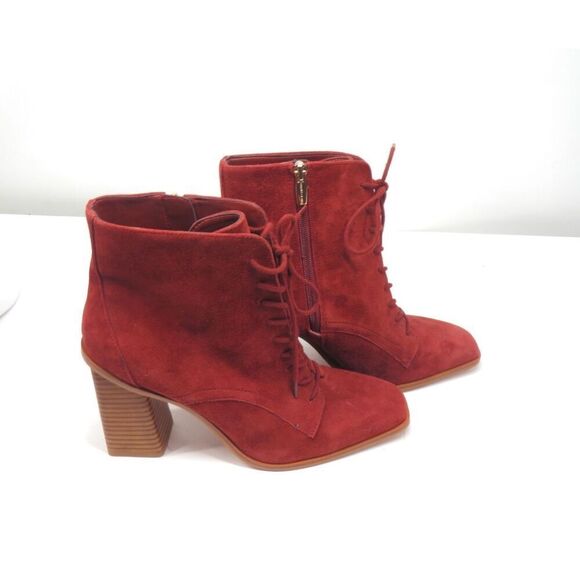 Vince Camuto Dreveri Lace Up Red Suede Leather Ankle Boots Women 11 - Picture 1 of 9